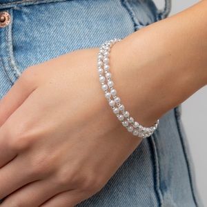 NWOT REGAL WRAPAROUND - WHITE PEARL RHINESTONE COIL BRACELET - PAPARAZZI